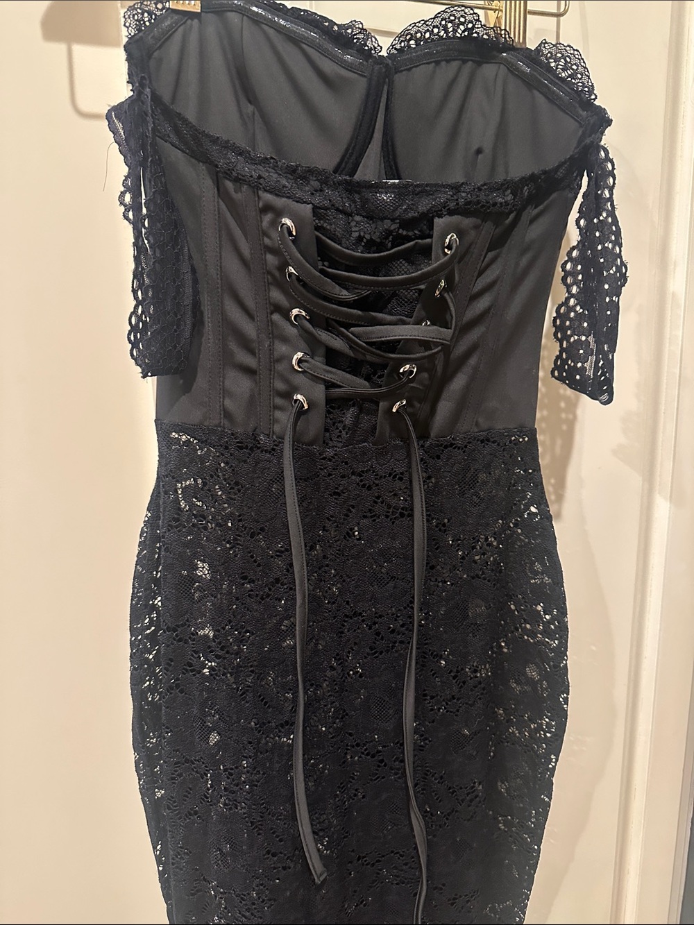 Fashion Nova Black Strapless Lace Bustier Gown